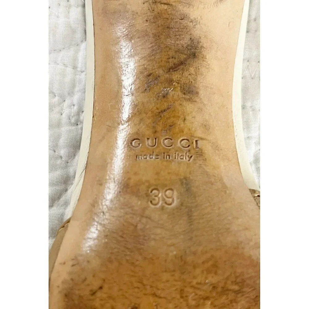 Gucci Women's Tan Leather Open Toe High Heel Slide Horsebit Sandals Sz 39 US 8.5 - Picture 7 of 11